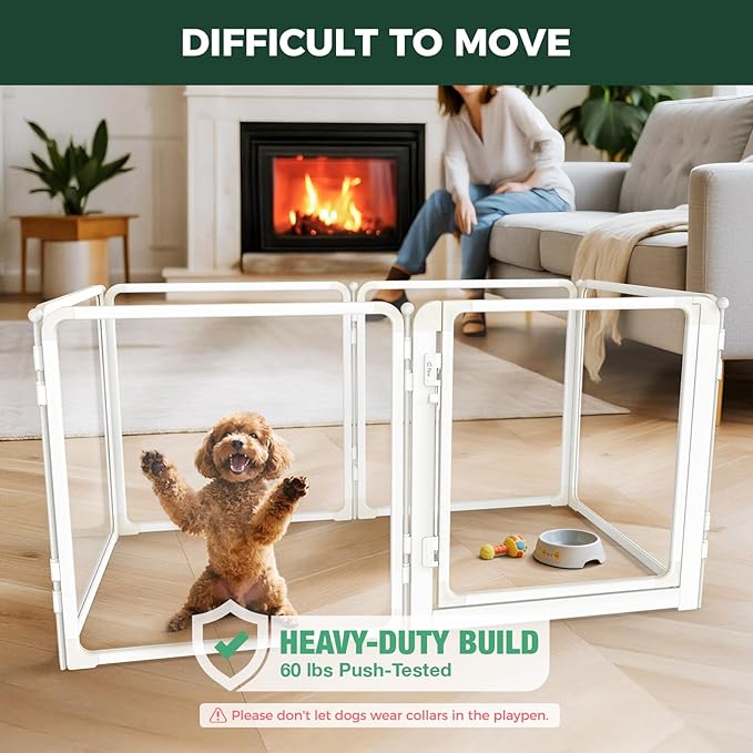 FXW AuraSpace Pro Acrylic Indoor Dog Playpen, Heavy-Duty with Metal Frame, 24" Height 6 Panels for Puppies & Small Dogs, White│Patented