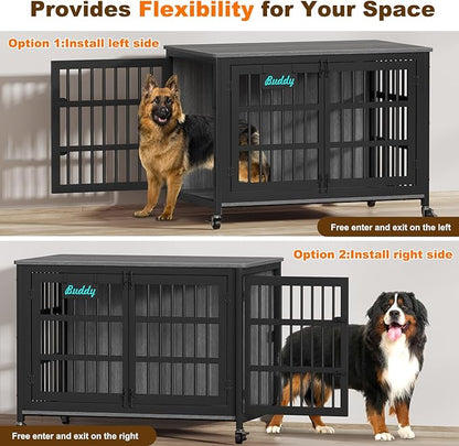 EasyCom 48"/42"/33" Dog Crate Furniture with Name Tag, Heavy Duty Dog Kennel Indoor for Large Dogs, Escape-Proof and Chew-Proof Dog Cage for high Anxiety Dog, Decorate House as TV Stand, End Table