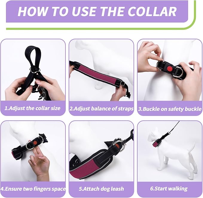 Martingale No Pull Dog Collar for Large Medium Dogs Training Walking, Heavy Duty Nylon Reflective Adjustable Anti Pull Slip Collar with Buckle L Wine Red