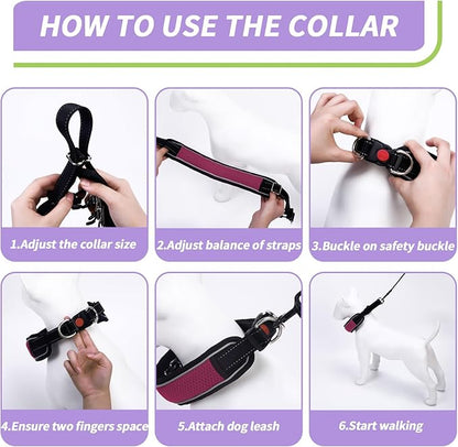 Martingale No Pull Dog Collar for Large Medium Dogs Training Walking, Heavy Duty Nylon Reflective Adjustable Anti Pull Slip Collar with Buckle L Wine Red