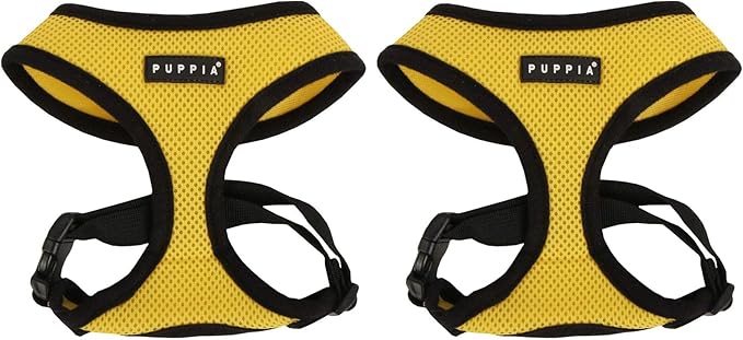 Puppia Soft Dog Harness No Choke Over-The-Head Triple Layered Breathable Mesh Adjustable Chest Belt and Quick-Release Buckle, Yellow, X-Small (Pack of 2)