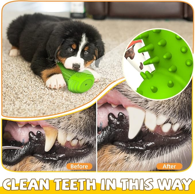 Pamlulu Christmas Dog Gifts, Dog Toys for Small Dogs Dog Toothbrush for Teething Cleaning, Rubber Squeaky Toys for Puppy