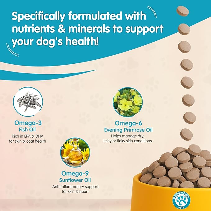 Wanderfound Pets - Omega 3 Fish Oil for Dogs, Smoked Salmon and Liver Flavor, 120 Chewable Tablets