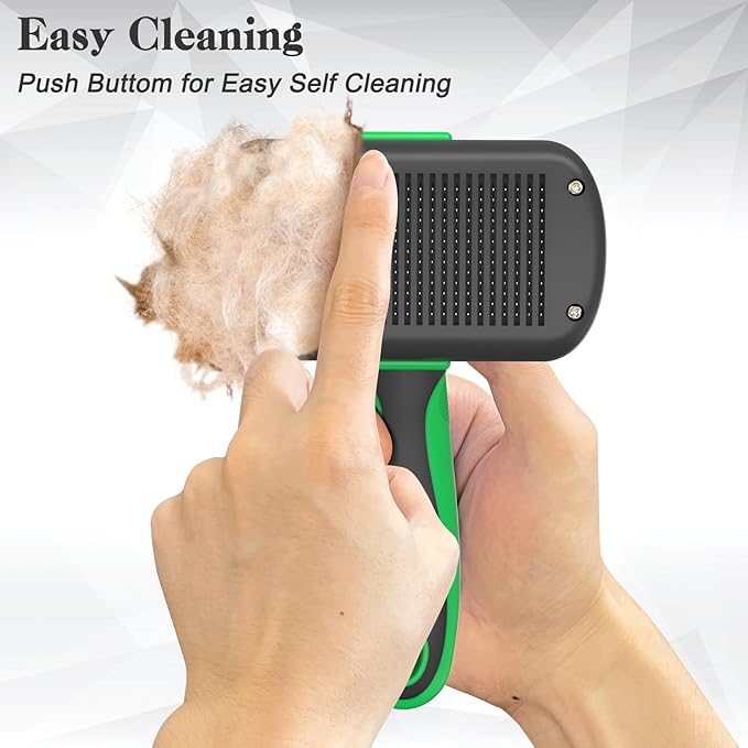 Dipoo Self Cleaning Deshedding Brush for Dogs & Cats - Skin Friendly Grooming Tool with Hair Removal for Haired Pets, Green