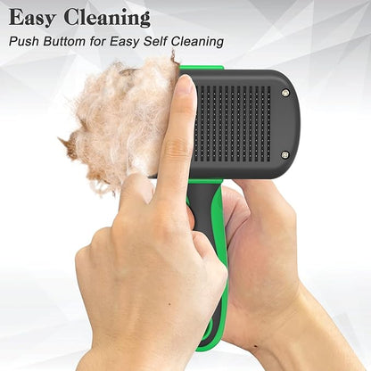 Dipoo Self Cleaning Deshedding Brush for Dogs & Cats - Skin Friendly Grooming Tool with Hair Removal for Haired Pets, Green