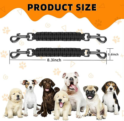 YUEPET 2 Pack Handmade Weaved Dog Collar Safety Clip Heavy Duty Double Ended Backup Safety Straps Dog Harness Connector for Prong Collar, Pinch Collar, Gentle Lead with Carabiner (8.3''，Black)