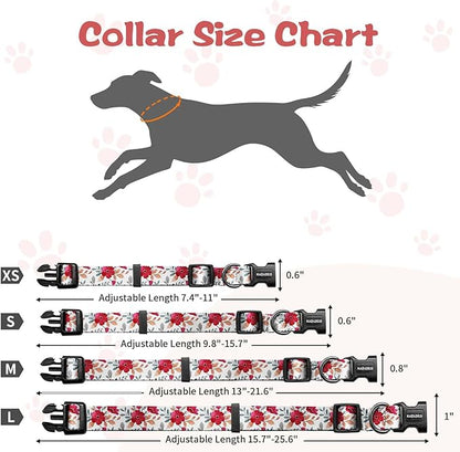 Kazazoo Dog Collar Cute and Soft Nylon Puppy Collar for Boy and Girl, Adjustable Dog Collars for Small Medium Dogs, Red Flowers-XS