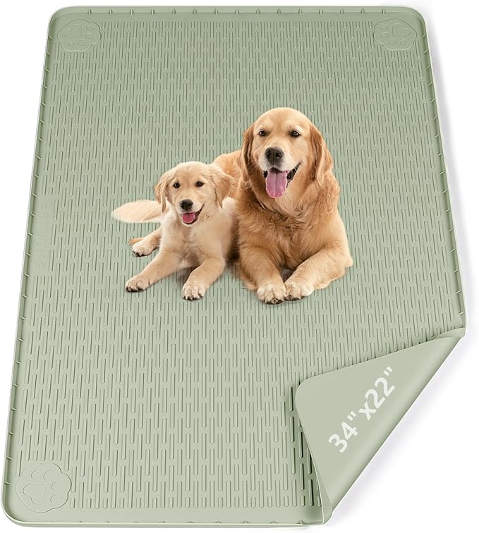 Pee Pads for Dogs, 34" x 22" Extra Large Reusable Silicone Mat, Washable Puppy Training Pads for Potty Training, Non-Slip, Leak-Proof, Indoor Floor Protection (Green)