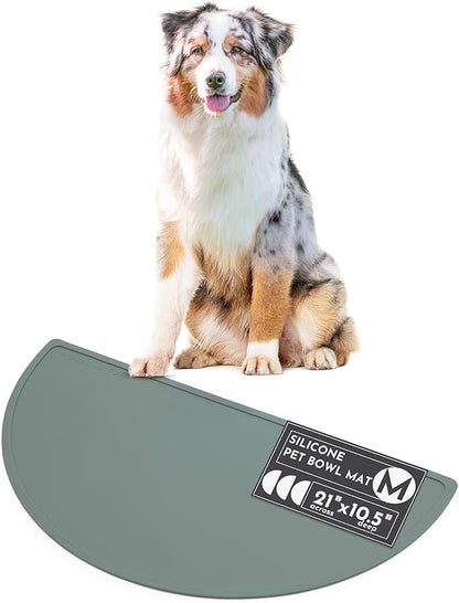Should We Go - Waterproof Silicone Pet Food Mat - Non-Slip, Spill-Proof Feeding Mat for Floors, Raised Edge Design Easy-to-Clean Rubber Pad for Dog & Cat Bowls, 21" Across x 10.5" Deep, Medium-Spruce