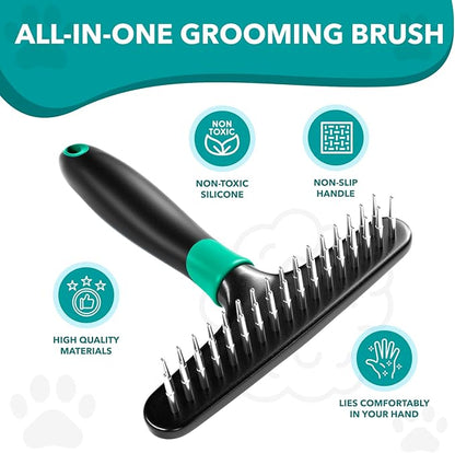 DOGI Deshedding Brush Comb - Undercoat Rake for Dogs, Cats, Short, Long Hair Coats - Double Row Stainless Steel Pins - Reduce Shedding by 90% (Green)