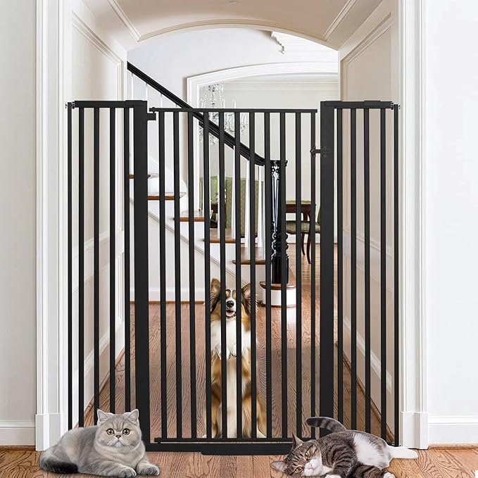 SHYUJAJIE 55 Inch Extra Tall Pet Gate for Cats,29.92"-48" Adjustable Wide Dog Gates,Pressure Mounted Walk Through Tall Pets Gate for Doorways,Hallway,Stairs(Black)