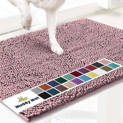 Muddy Mat® | Super Absorbent Door Mat Indoor, Microfiber Quick Dry Chenille Entryway Rug, Non-Slip Front Door Mat, Indoor Mats for Entryway, Machine Washable Pet Rug, Light Pink 48" x 60"