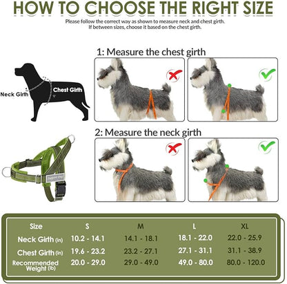 SlowTon No Pull Dog Harness - Heavy Duty Dog Harness and Leash Set for Medium Large Dogs, Reflective Tactical Harness with Soft Padded and Front Clip for Easy Walk and Training (GR, M)