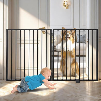 Snagle Paw Extra Wide Dog Gate,Free Standing Dog Fence with Door, Up to 52 Inch Wide Pet Gate with Support Feet for Stairs, Hallways, Doorways, Yard (Black, 2 Panels)