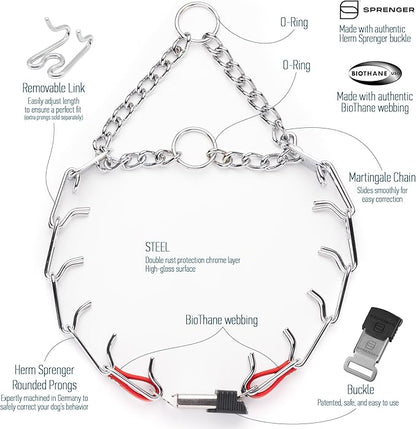 Herm Sprenger Chrome Plated Steel Dog Collar with Quick Release ClicLock Buckle O-Ring Biothane Insert Training Collar Made in Germany (Cherry Red, 22in x 3.0mm(Neck Size up to 18-19in))