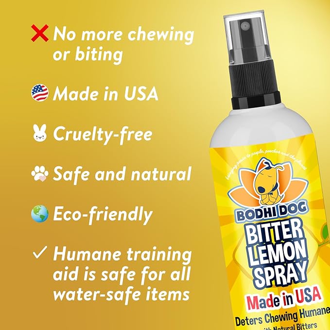Bodhi Dog Bitter Lemon Spray - Anti-Chew Spray for Dogs, Cats, Puppies, & Kittens- Training Aid for Chewing - Safe & Non Toxic - Ideal for Pet Behavioral Training - Made in USA (8 Fl Oz)