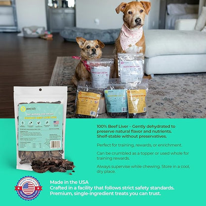 Pawsomely Healthy Crunchy Beef Liver Tips for Dogs – Natural Single-Ingredient Air-Dried Treat, High-Protein & Grain-Free, Made in USA - 6 oz