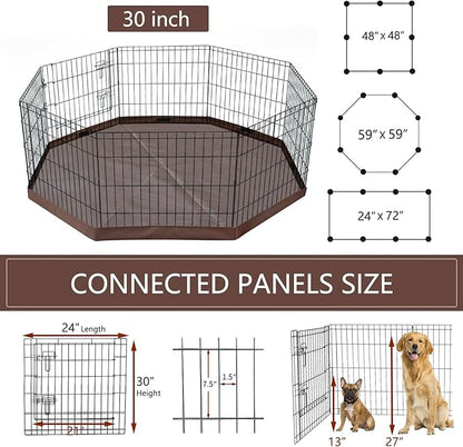 NEZUC Foldable Silver Metal Dog Exercise Playpen Gate Fence Dog Crate 8 Panels 30 Inch Height Puppy Kennels with Bottom Pad for Animals Outdoor Indoor (with Bottom pad, 8 Panels 30" H)