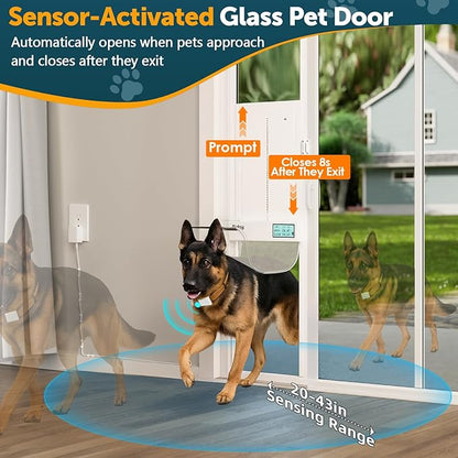 Automatic Sliding Glass Dog Door with Collar Sensor，X-Large Electric Doggy Door for Sliding Glass Doors, Adjustable 76" to 80-11/16" Slider Height, Anti-Pinch, Fits XLarge Dogs Up to 220 Lbs (XL)