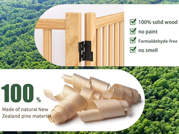 YOCAN Paint-Free Wooden Freestanding Dog Gate, Pet Gate for Indoor Use, Dog Fence for Doorways, Stairs & House, Step-Over Design, Easy to Install-8 Panel 23"