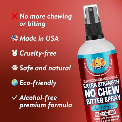 Bodhi Dog Bitter 2-in-1 No Chew & Hot Spot Spray (Alcohol Free) - Natural Anti-Chew Remedy Better Than Bitter Apple - Soothes Hot Spots, Deters Chewing - Safe for Skin, Wounds & Furniture (8 Fl Oz)