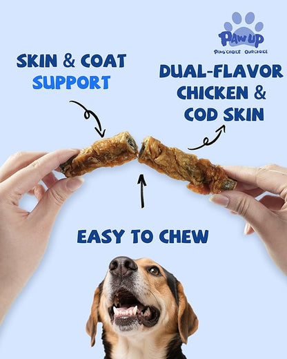 PAWUP Dog Treat Chicken Wrapped Cod Skins, Fish Chews Rolls for Medium Dogs, Healthy, Rawhide-Free, 21 oz