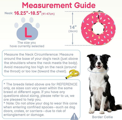 Sponge Dog Cone After Surgery, No Inflation Required Dog Donut Collar to Stop Licking, Inflatable Cone Alternatives for Large Pets, Soft Recovery Collar with Protective Shield (Donut, L)