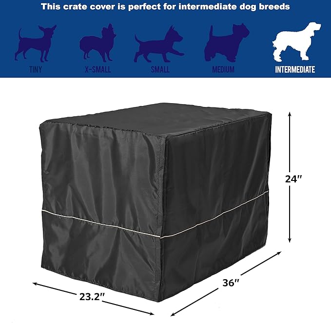 MidWest Homes for Pets Intermediate Dog Crate Cover, Black Polyester Privacy Kennel Cover Fits Most 36-Inch Crates, Machine Washable, Reduces Barking & Chewing