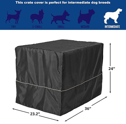 MidWest Homes for Pets Intermediate Dog Crate Cover, Black Polyester Privacy Kennel Cover Fits Most 36-Inch Crates, Machine Washable, Reduces Barking & Chewing