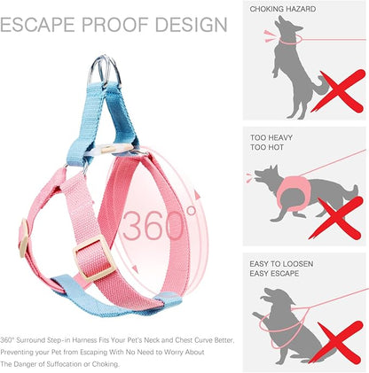 No Pull Dog Harness and Leash Set, Step in Dog Halter Harness with Poop Bag Holder, Adjustable Lightweight Cotton Straps Suitable for Small Medium Large Dogs Outdoor Walking Running Hiking