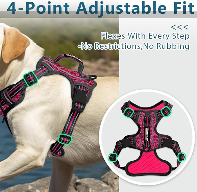 BARKBAY Dog Harness No Pull with ID Tag Pocket - Heavy Duty, Reflective, Easy Control for Large Dogs(Pink/Black,XL)