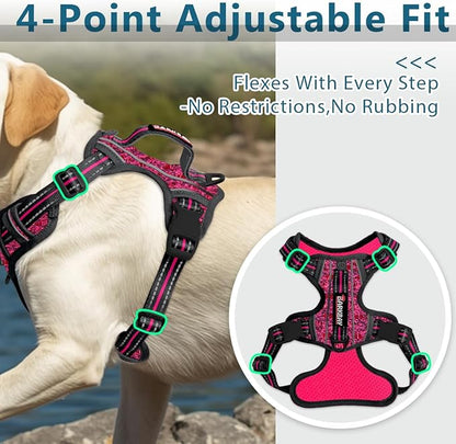 BARKBAY Dog Harness No Pull with ID Tag Pocket - Heavy Duty, Reflective, Easy Control for Large Dogs(Pink/Black,M)