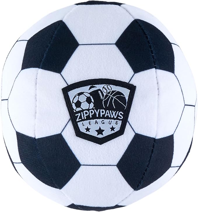 ZippyPaws SportsBallz - Dog Squeaky Toys to Keep Them Busy, Funny Plush for Small, Medium, & Large Dogs, Cute Stuffed Puppy Toy, Pet Products, Gift for All Breeds, Interactive Squeaker - Soccer Ball
