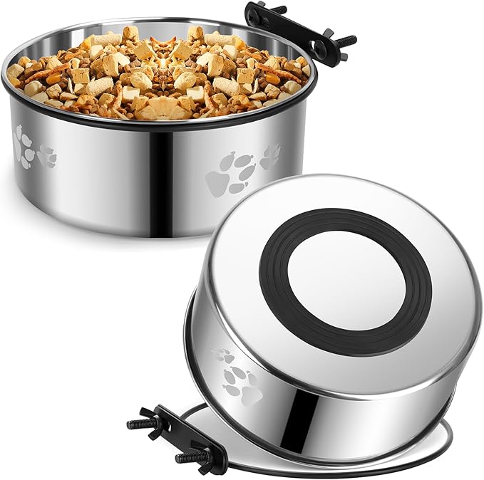 Dog Crate Water Food Bowl No Spill,2 Pack Hanging Dog Bowls for Kennel,Dogs Crate Water Feeder Dish,Stainless Steel Kennel Dogs Bowls Mountable for Cats Bunny Ferret Bird