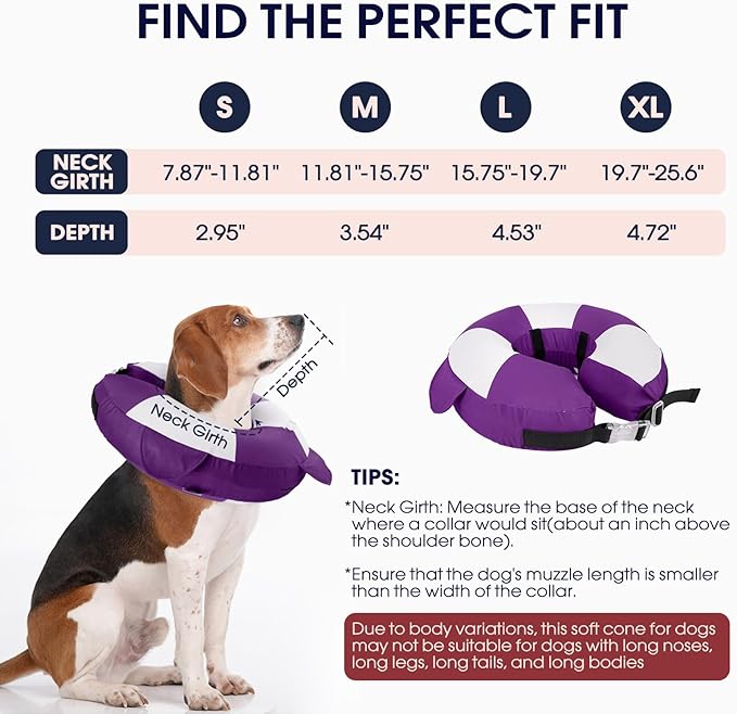 IECOii Soft Inflatable Dog Cone Collar for Small Dogs, Dog Pillow Cone Alternative to Stop Licking Wounds After Surgery, Adjustable & Comfy Recovery Neck Donut Collar for Puppy & Cats, Purple, S
