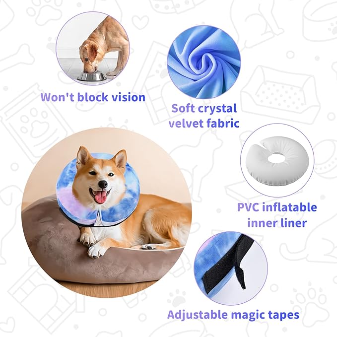 Dog Cone, Y-blue Dog Cone Collar Inflatable Puppy Neck Collar