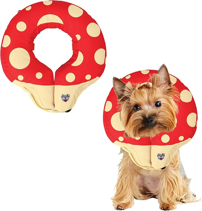 Mushroom Inflatable Dog Recovery Collar, Comfortable Cone Replacement for Pet Surgery, Protective Collars to Prevent Licking & Biting, Size Medium