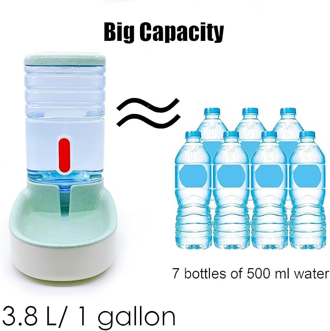 Kathson Gravity Dog Water Dispenser - Automatic Cat Drinking Station, 1 Gallon Large Capacity Puppy Water Bowl for Small & Medium Dogs & Cats, Green