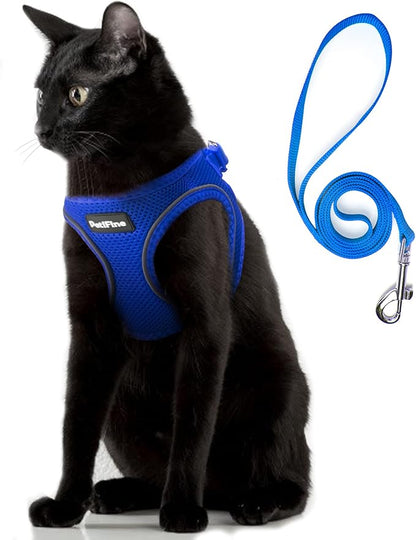 PetiFine Cat Harness and Leash Set,Escape Proof Kitten Harness Reflective,Soft Lightweight Puppy Harness for Walking and Travelling(XXS, Baby Blue)