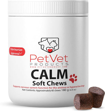 Pet Vet Calming Chews for Dogs – Dog Anxiety Relief (Beef Liver Flavor 60 Chews) – Stress Relief, Dog Supplements for Hyperactive & Anxious Dogs – Dog Anxiety Chews for Relaxation, Dog Care Products