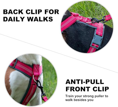 Plutus Pet No Pull Dog Harness, Adjustable Nylon Harness with Soft Padding, Reflective and Heavy Duty Dog Harness for Small, Medium, Large Dogs(Hot Pink, S)