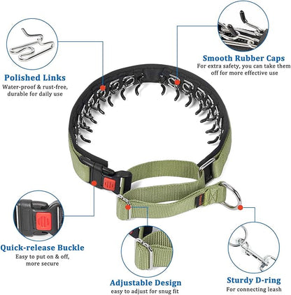 Mayerzon No Pull Dog Collar, Patented Martingale Collar for Small Medium Large Dogs with Buckle and Heavy Duty Nylon for Walking Training Hunting, Safe and Easy to Use(XL, Green)