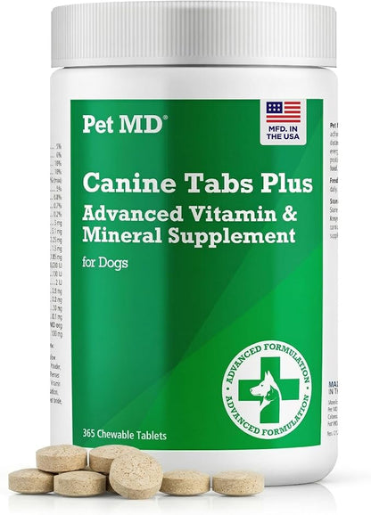 Pet MD - Canine Tabs Plus 365 Count - Advanced Multivitamins for Dogs - Natural Daily Vitamin and Mineral Nutritional Supplement - Liver Flavored Chewable Tablets