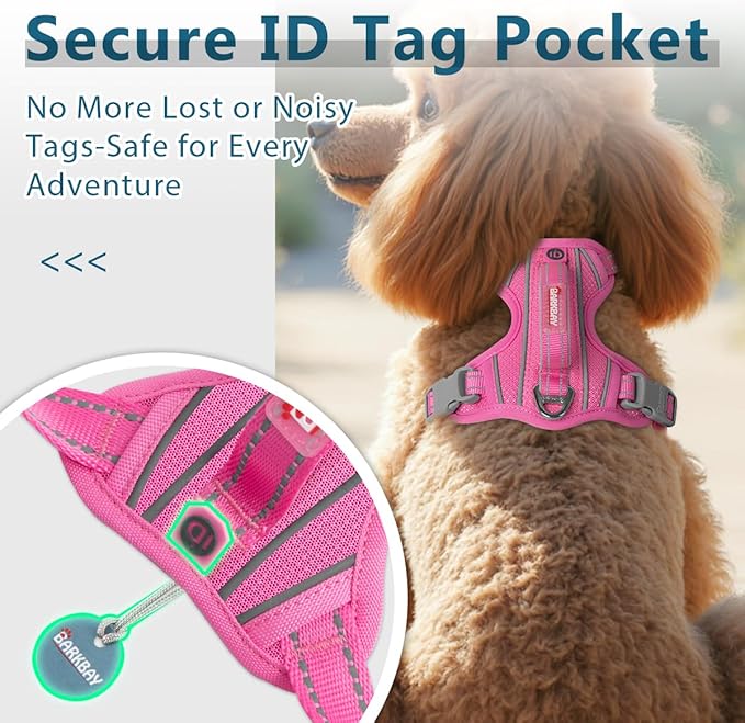 BARKBAY Dog Harness No Pull with ID Tag Pocket - Heavy Duty, Reflective, Easy Control for Large Dogs(Pink,S)