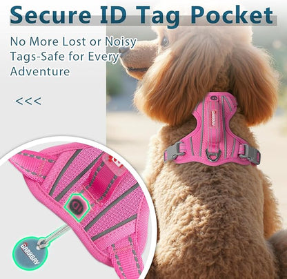 BARKBAY Dog Harness No Pull with ID Tag Pocket - Heavy Duty, Reflective, Easy Control for Large Dogs(Pink,S)