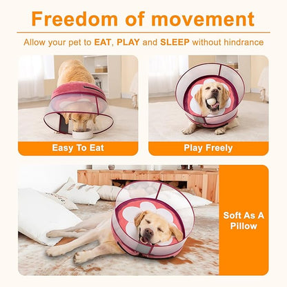 Inflatable Dog Cone Collar for Large Medium Small Dogs, Soft Dog Donut Collar Adjustable Recovery Cone for Pets After Surgery, Extra Enhanced Anti-Licking Guard Shield (Mangosteen, Medium Plus)