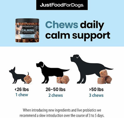 JustFoodForDogs Calming Supplement for Dogs, Human Grade Magnesium and Melatonin Dog Supplements, Promotes Relaxation, Soft Chews, Superfood Blend, Plant Based Dog Vitamins - 45 Count