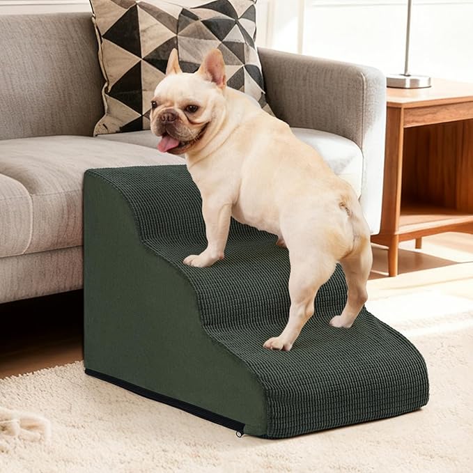 Aodisman 3-Step Dog Ramp and Stairs for Sofa and Chair - Non-Slip Sturdy Pet Steps for Small Dogs and Cats,15.7" H,Green