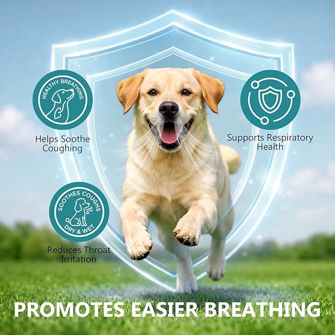 HAPIPET Dog Cough & Throat Relief Chews, Natural Kennel Cough Treatment with Herbal Extracts – Real Chicken Flavor, Soothes Breathing Discomfort, 120 Soft Chews