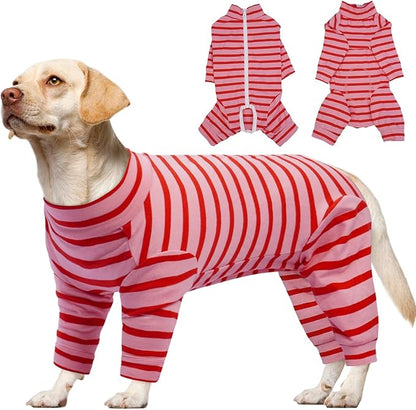 Kuoser Recovery Suit for Large Dogs After Surgery, Long Sleeve Dog Surgery Recovery Suit, Dog Onesie for Abdominal Wounds Skin Disease, Red XL